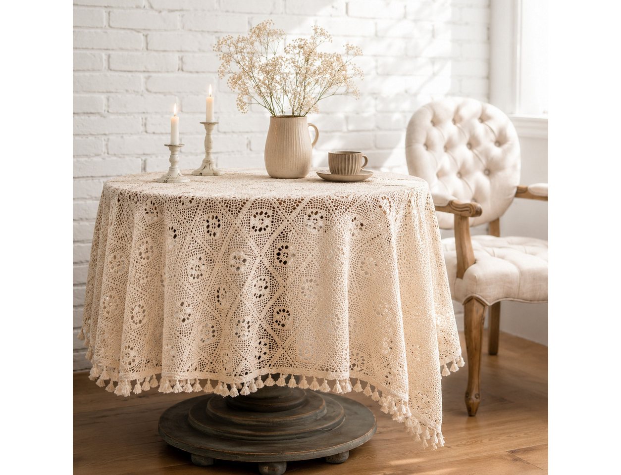 VEKROBOT Tischdecke Boho-Tischdecke – gehäkelt, durchbrochen, für Esstisch Wohnzimmer (1-tlg, Tischdecke – gewebt, mit dekorativem Lochmuster), Vielseitige Tischdecke 140×140 cm für jeden Anlass geeignet