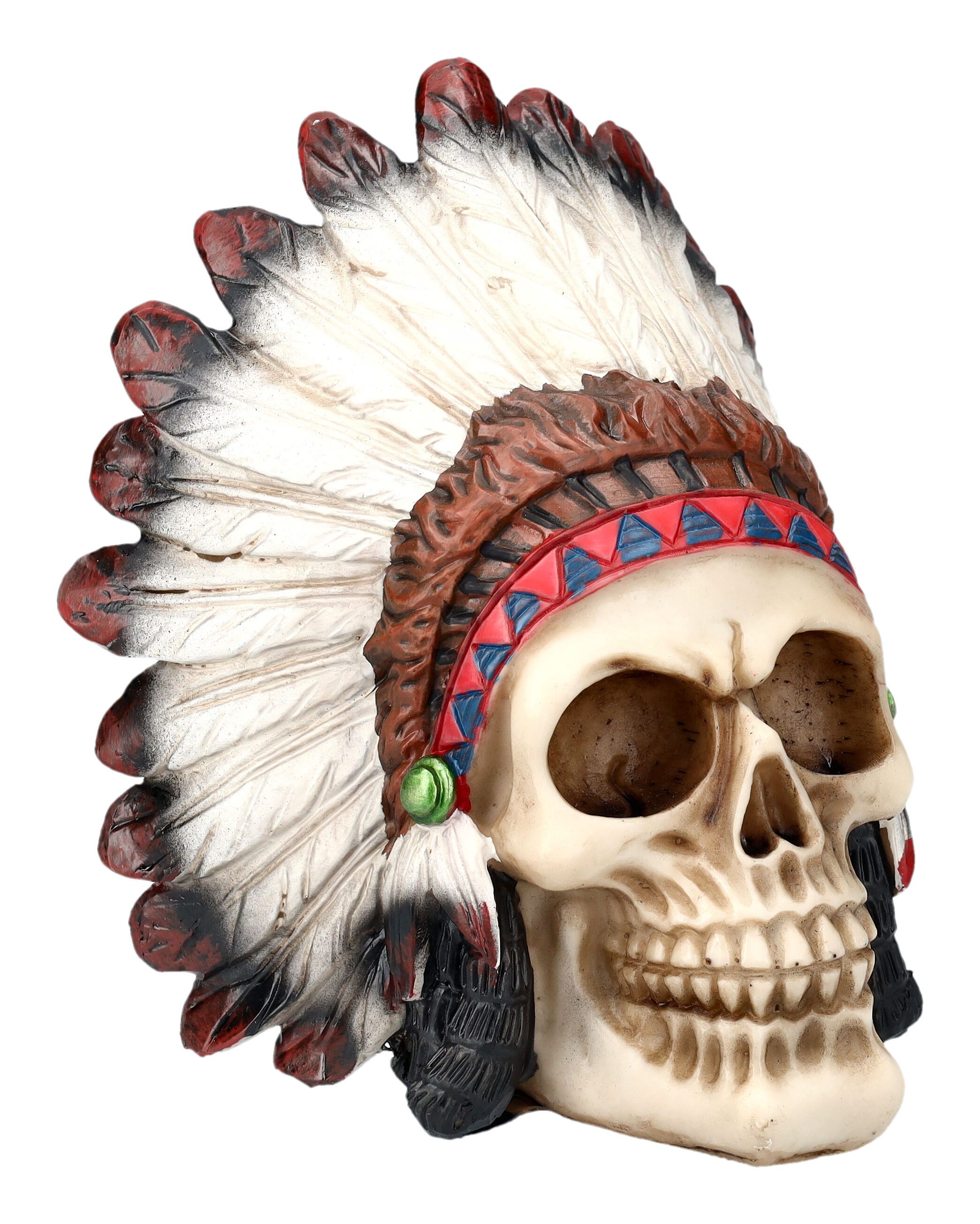 Dekofigur Totenkopf Häuptling - Western Gothic Dekoration Figur Skull Schädel
