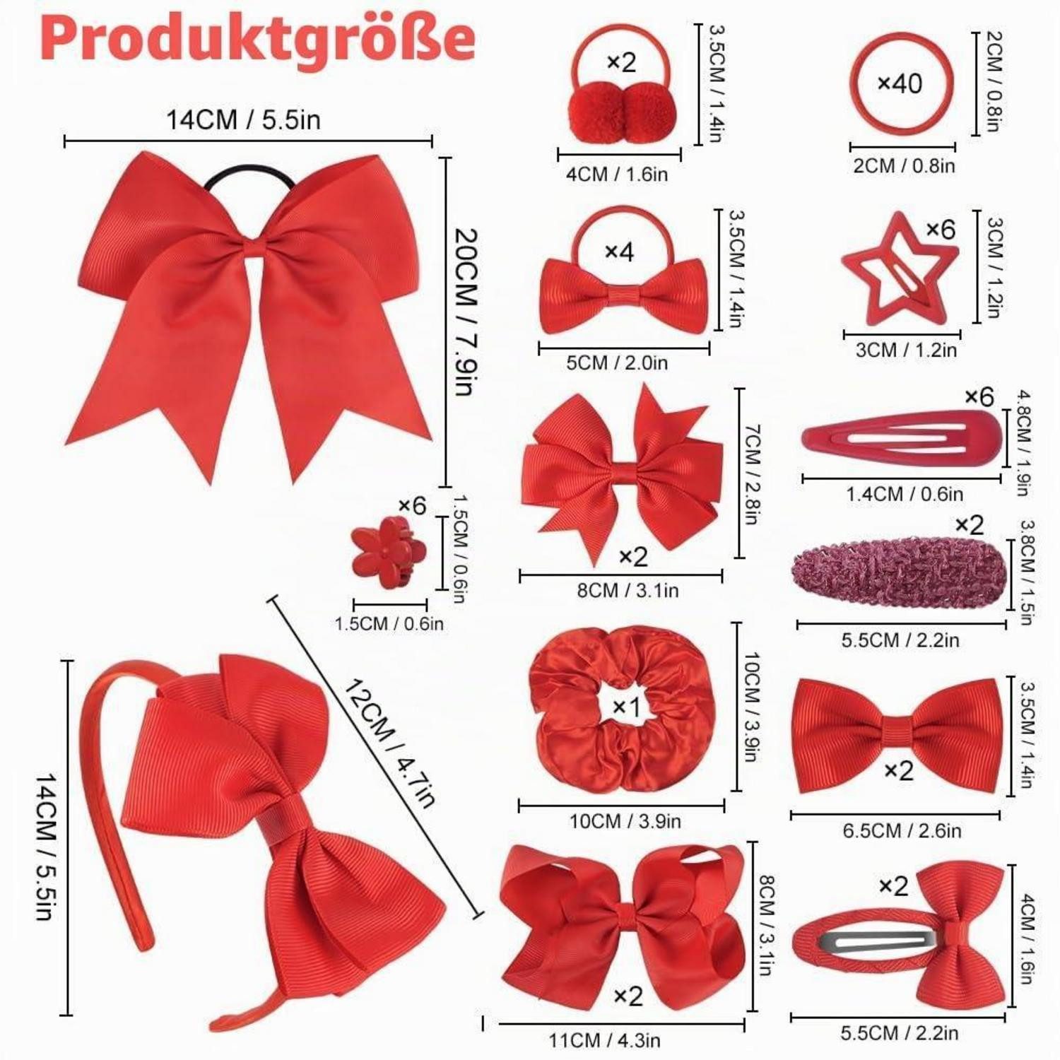 LuxusKollektion Haarspange Haarspangen Set Mädchen 77tlg Rot Schleifen Haarreif