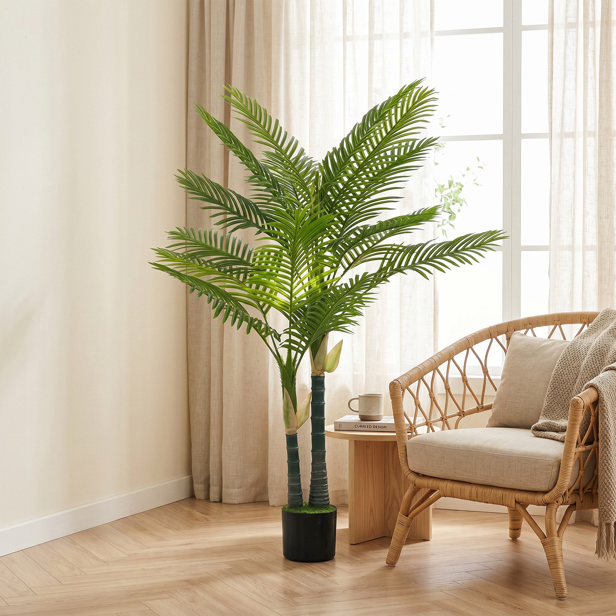 Kunstpflanze Künstliche Kunstpalme mit 16 Palmenwedel Groß im Topf Palme, HOMCOM, Höhe 150 cm, für Wohnzimmer Büro Balkon Dekoration Schlafzimmer