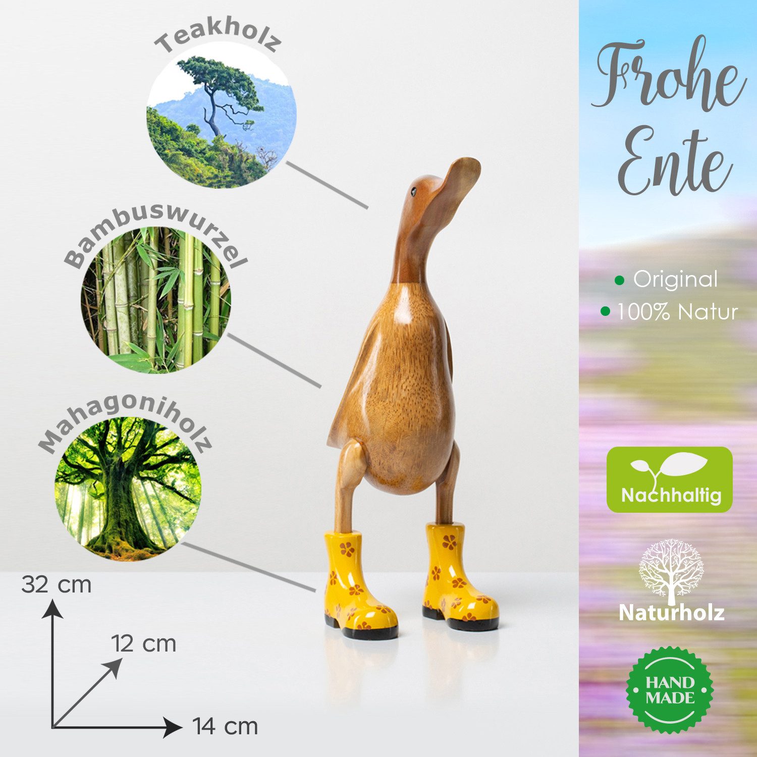 Rikmani Dekofigur Holzfigur Ente Stiefel - günstig online kaufen