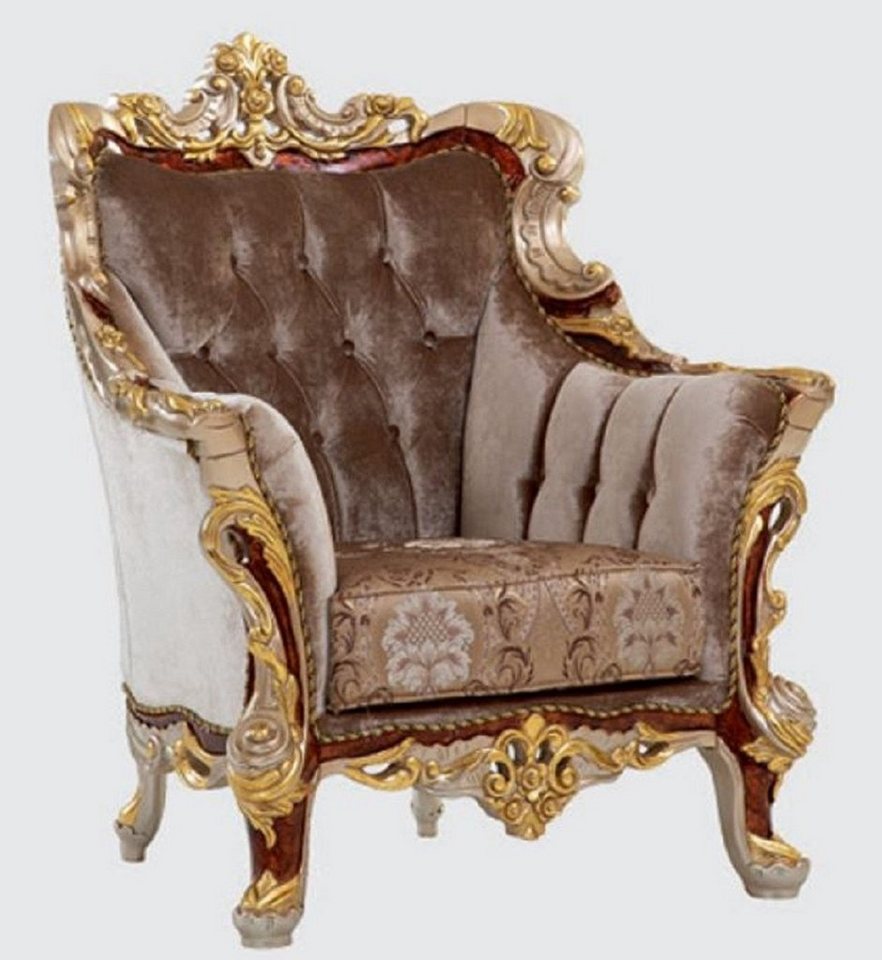 Casa Padrino Sessel Luxus Barock Sessel Grau / Braun / Silber / Gold 20 x  20 x H. 20 cm   Prunkvoller Wohnzimmer Sessel mit elegantem Muster   ...