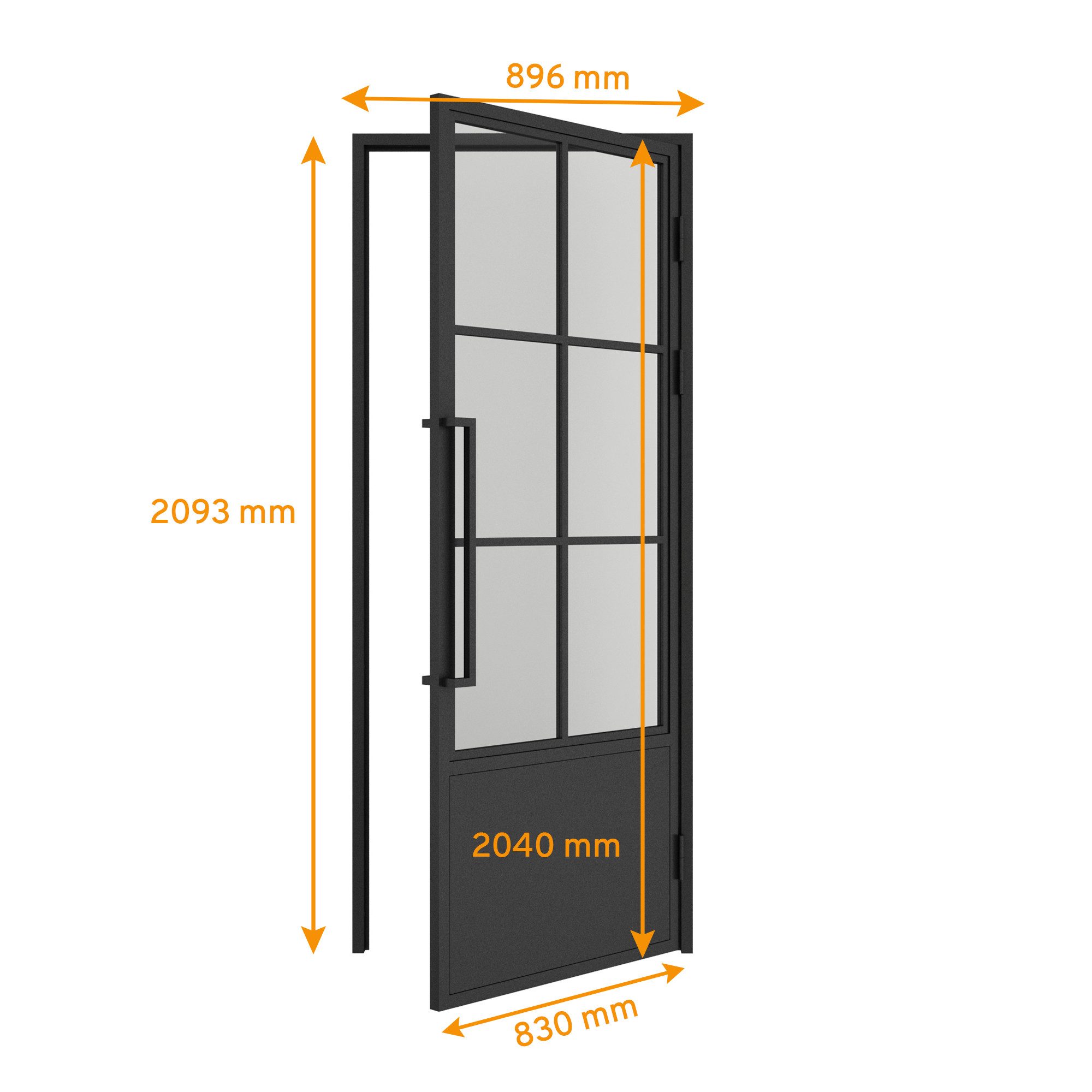 inova wohnen Zimmertür Stahltür Schwarz mit Klarglas 6 Felder (Komplett Set, inkl. Türzarge schwarz und Griffstange), Größenauswahl, Loftstyle