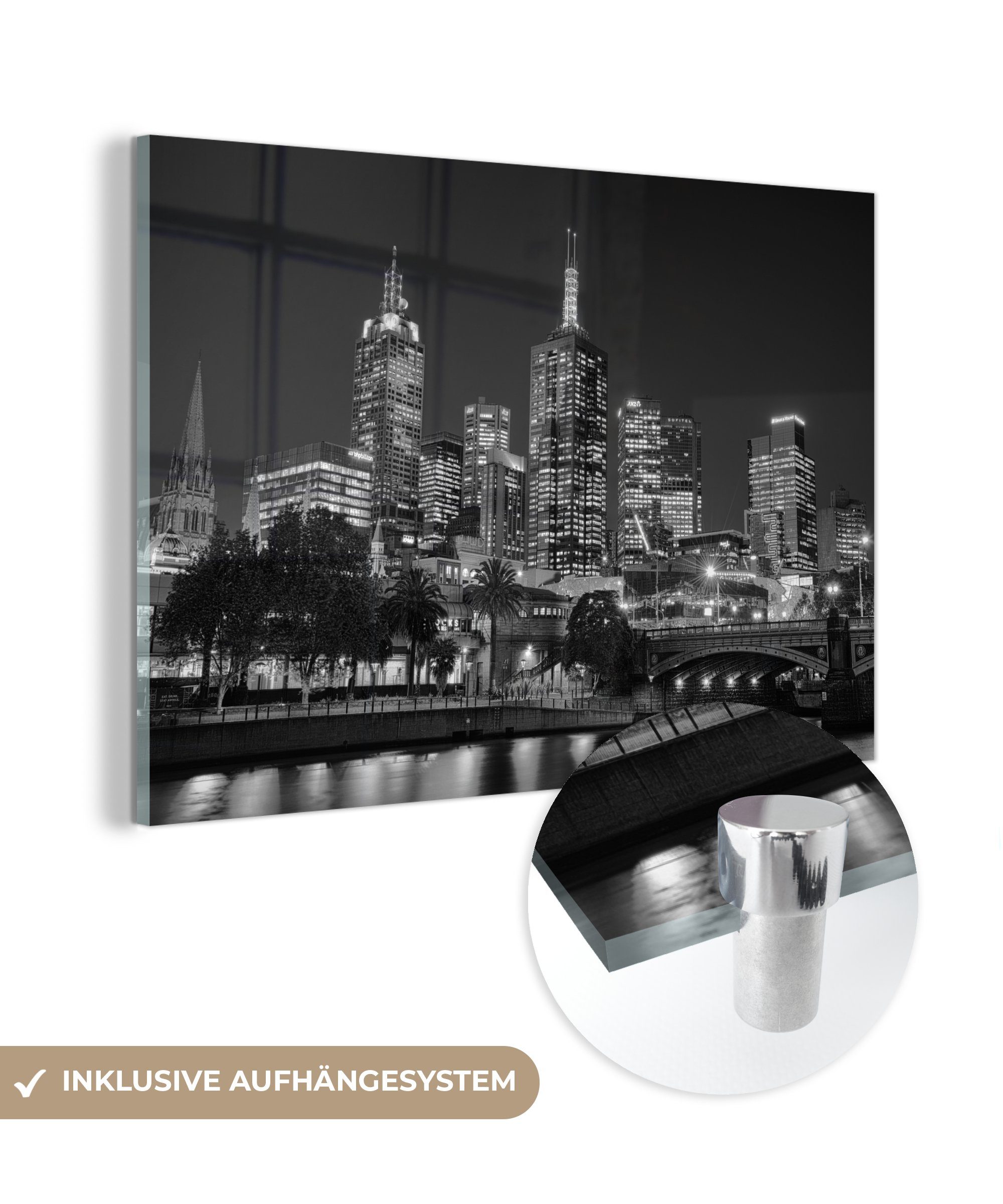 Acrylglasbild Weiß, - - - Schlafzimmer Australien St), Melbourne Wohnzimmer (1 & MuchoWow Acrylglasbilder Schwarz
