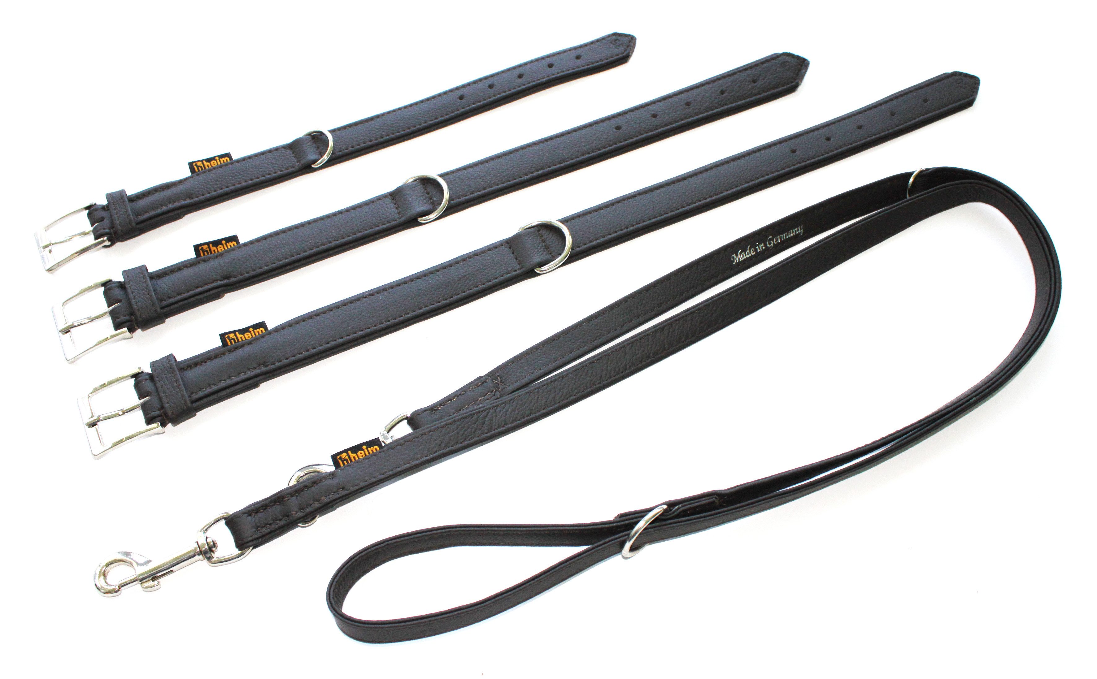 HEIM Hunde-Halsband Halsband + Führleine "Colour" braun, verschiedene Breiten und Длинаn