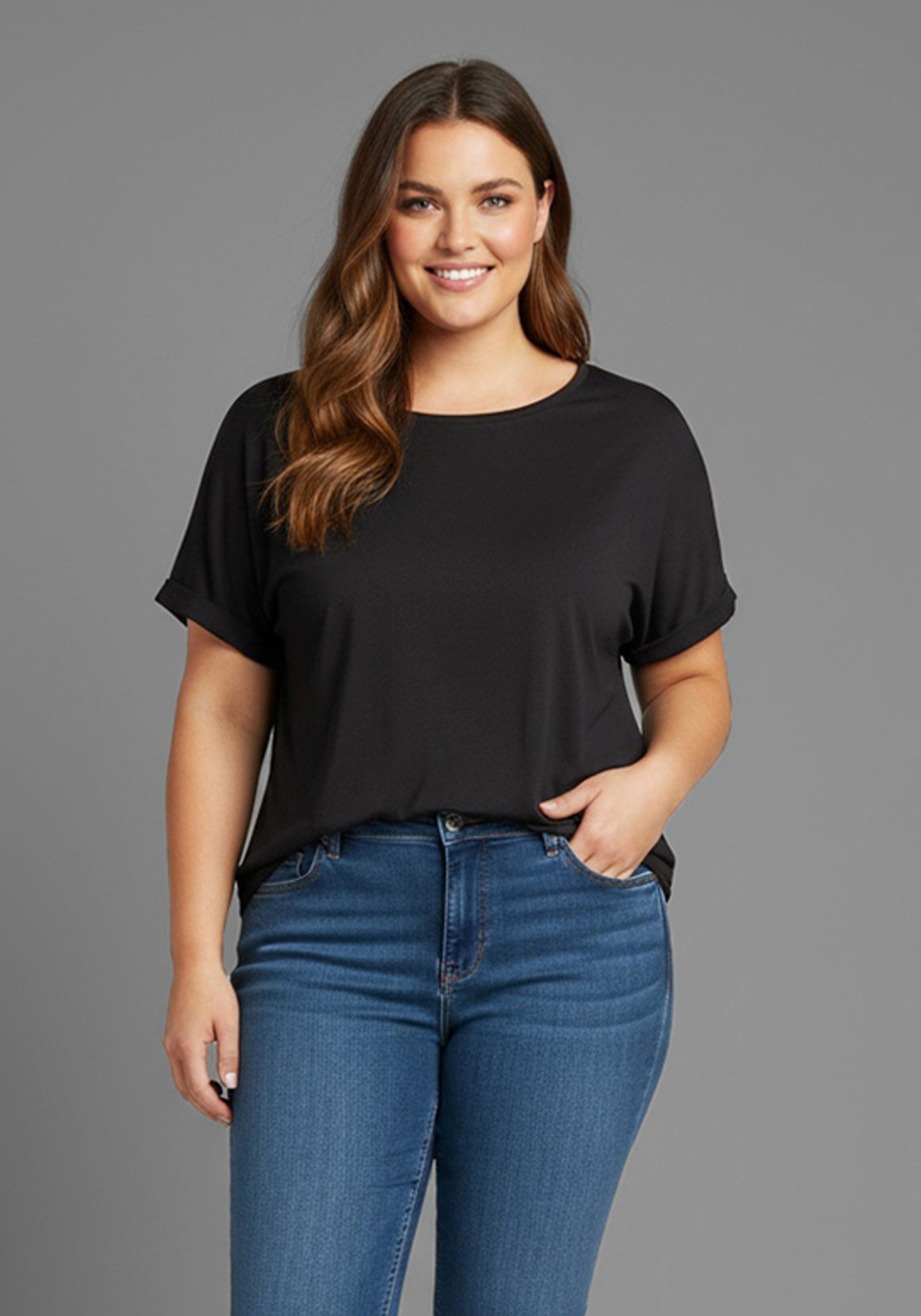 Laura Scott CURVE T-Shirt (2-tlg) im 2er Pack mit modischem Ärmelaufschlag - GROSSE GRÖSSEN