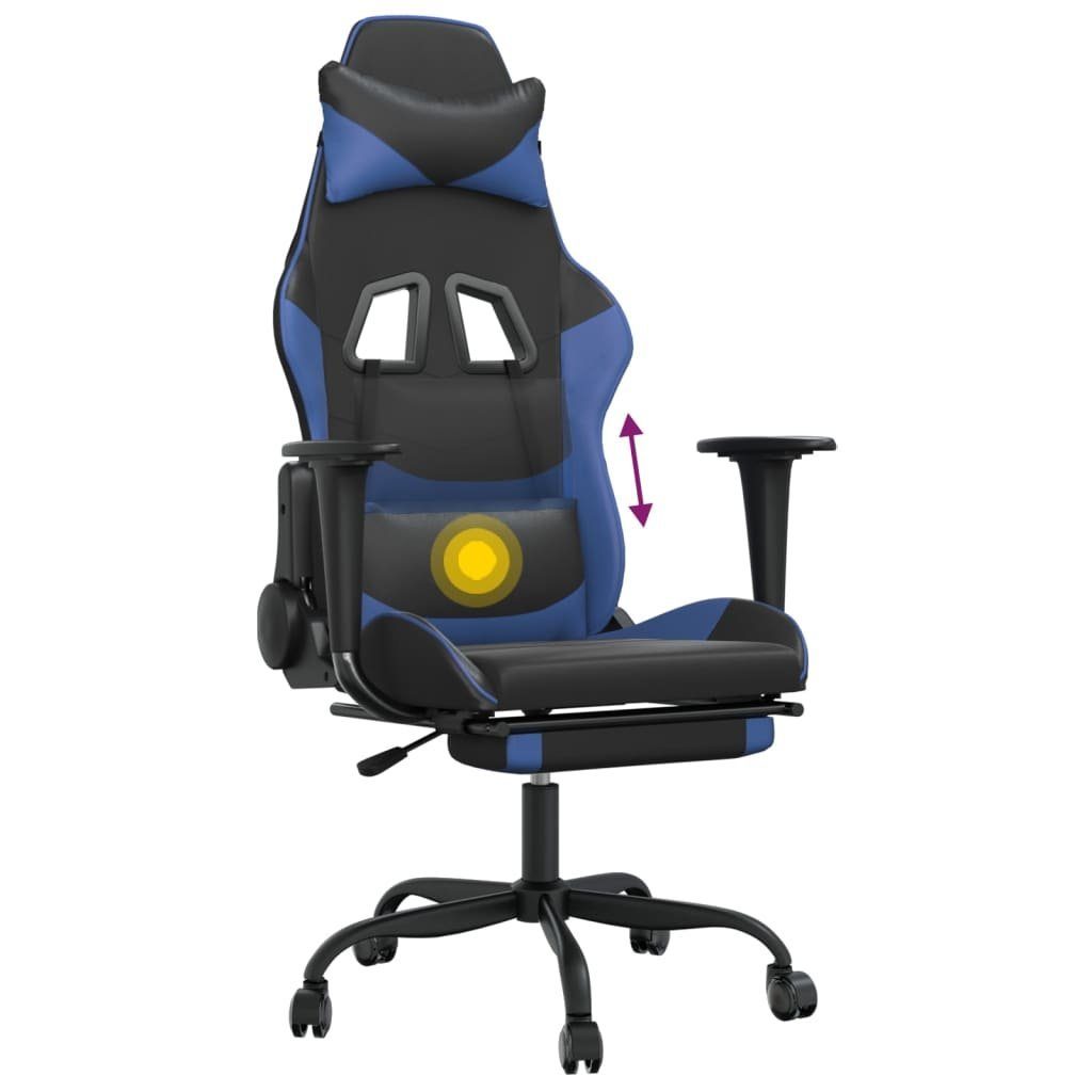 Massage (1 blau Fußstütze Schwarz und St) & vidaXL Schwarz Kunstleder | Gaming-Stuhl Gaming-Stuhl Blau blau Schwarz & und mit