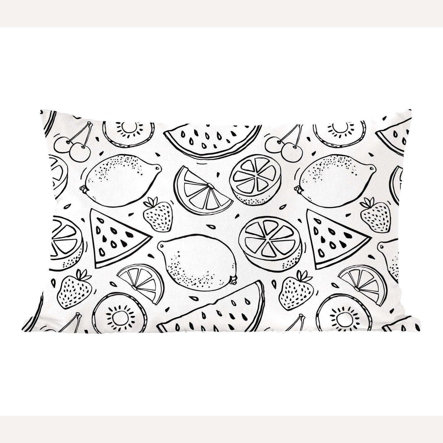 Füllung, Kiwi Wohzimmer - Erdbeere - mit Dekoration, Weiß, Schwarz Schlafzimmer Dekokissen Muster Dekokissen MuchoWow Zierkissen, - -