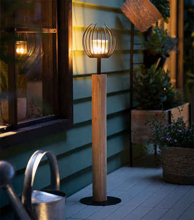 Home-trends24.de Bodenwindlicht Windlicht Säule Holz Metall Kerzenhalter Kerzensäule