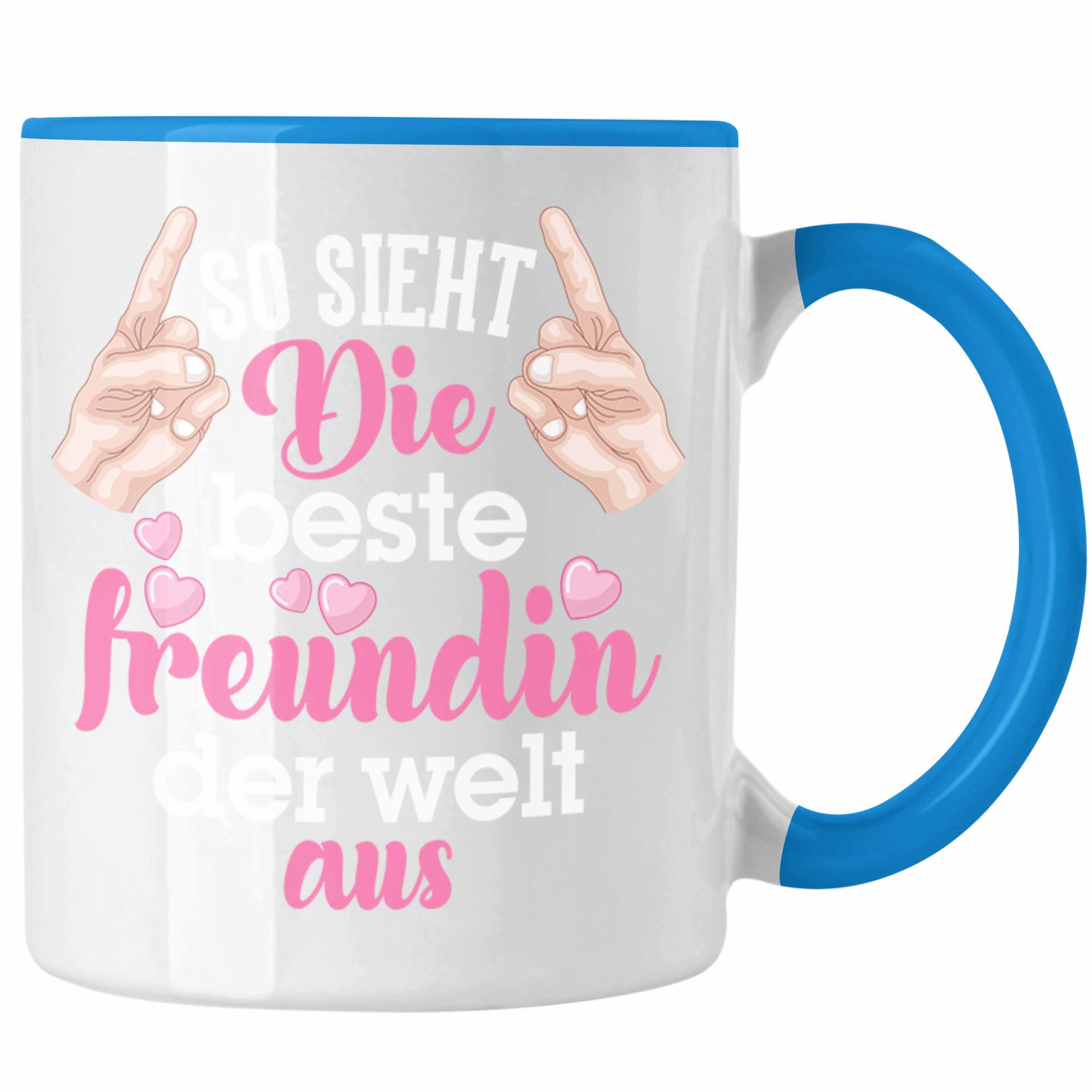 Trendation Tasse Trendation - Beste Freundin Tasse Geschenk Kaffeetasse Geschenkidee BFF Allerbeste Freundin Spruch Geburtstag Freundinnen Geschenkidee Blau