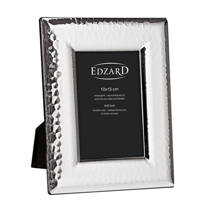 EDZARD Bilderrahmen Positano versilbert und anlaufgeschützt für 10x15 cm Foto - Fotorahmen Rahmen für Foto gehämmert - zum Hinstellen und Aufhängen
