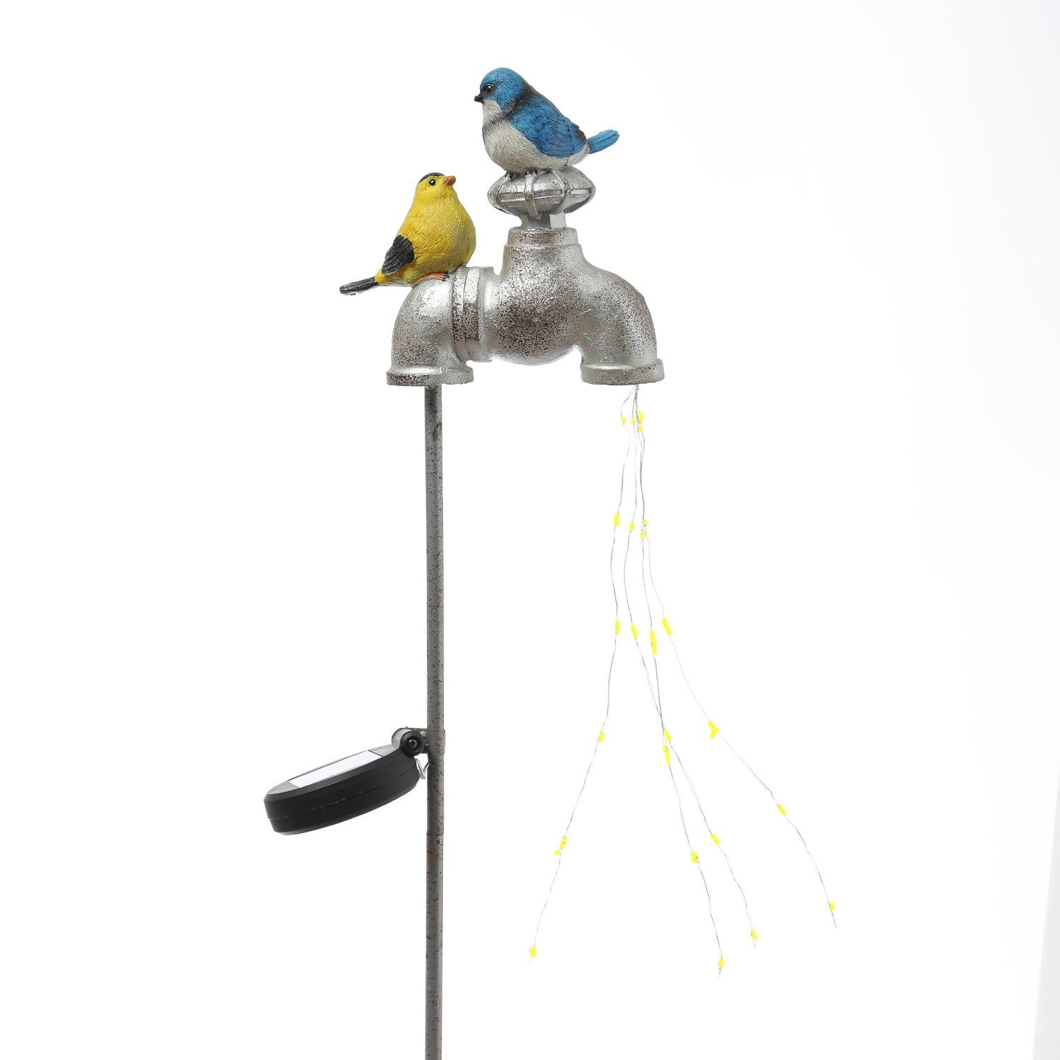 MARELIDA LED Solarleuchte LED Solar Deko Wasserhahn mit Vögeln Lichtbündel Garstenstecker 72cm, LED Classic, kaltweiss (5300K bis 6000K)