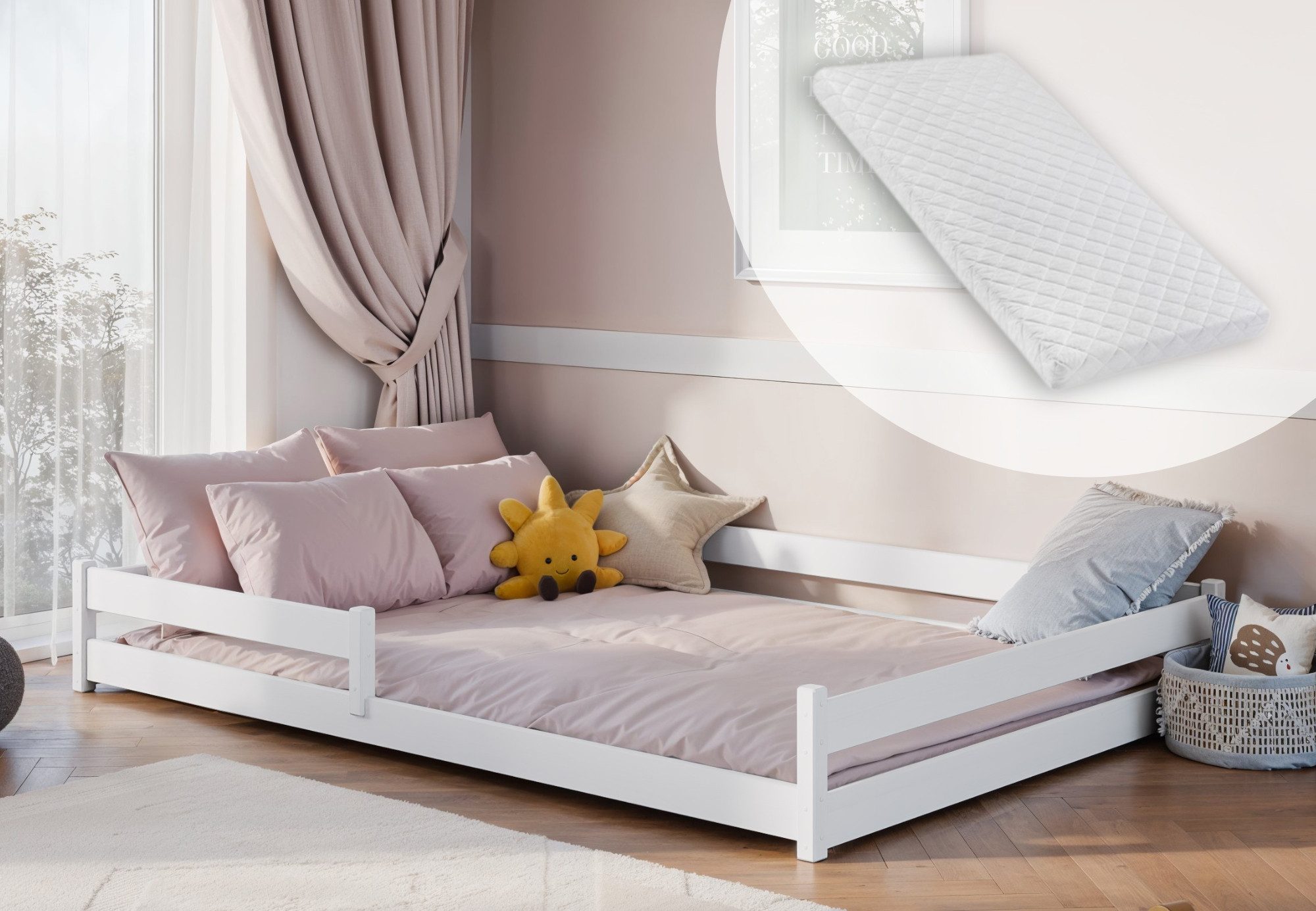 Kinderbett Bodenbett Bett mit Rausfallschutz & Lattenrost Montessori Bett Kinder