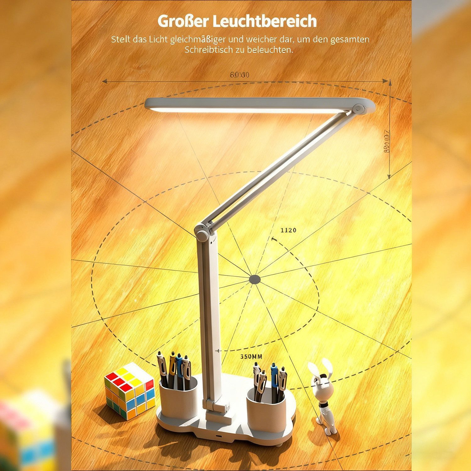 Toomoke LED Schreibtischlampe LED Schreibtischlampe Tischlampe Dimmbar Touch Leselampe 3-Farbige, LED fest integriert, weißes Licht,neutralweißes Licht,warmes L – Bild 4 von 5