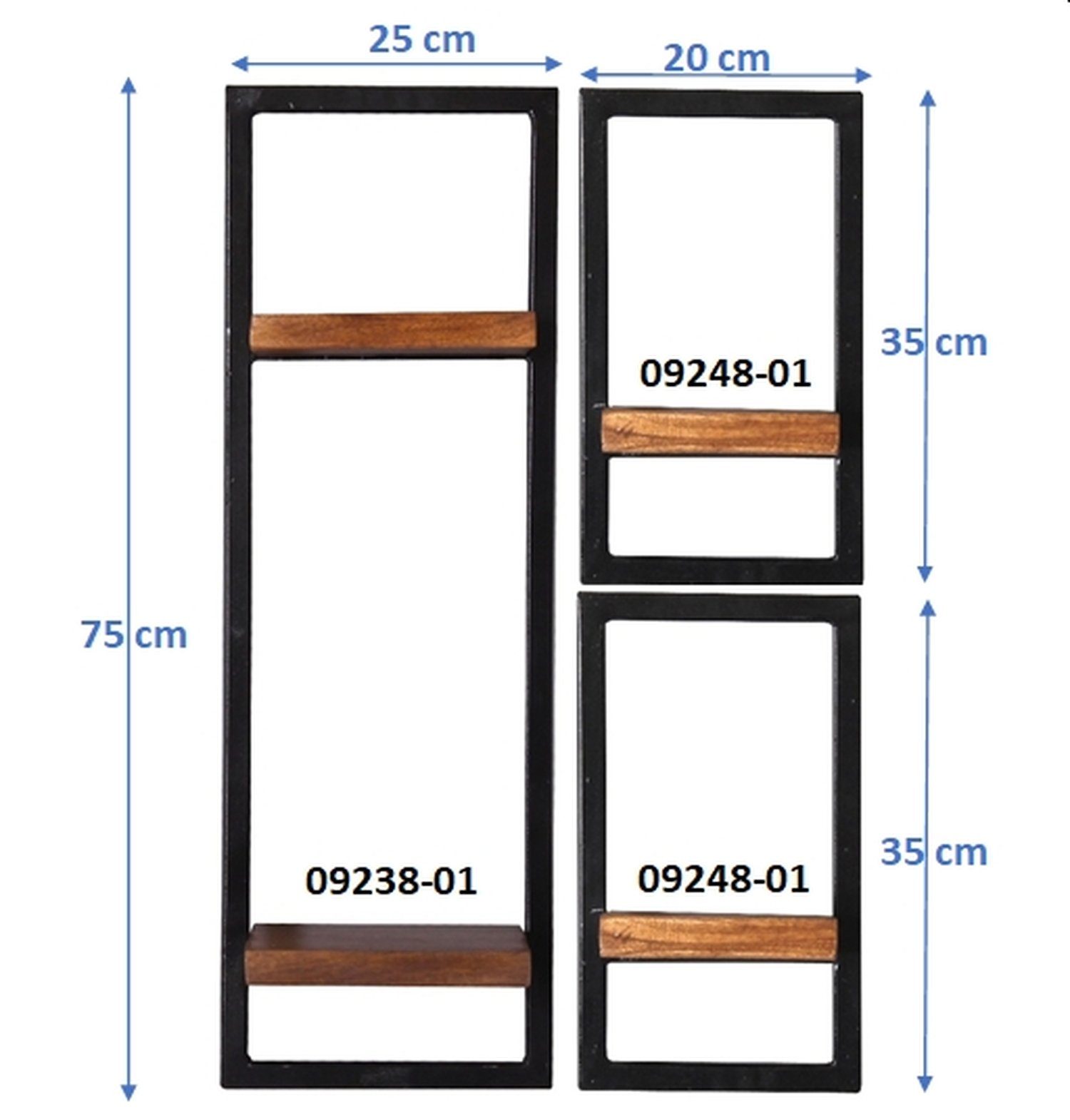 TPFLiving Wandregal Louisville - toller Materialmix aus Mangoholz und Altmetall, Wandregal im modernen Industrial Look - natur mit antikschwarz, Produktlinie: Kentucky - Breite: 50 cm, Höhe: 75 cm, Tiefe: 25 cm