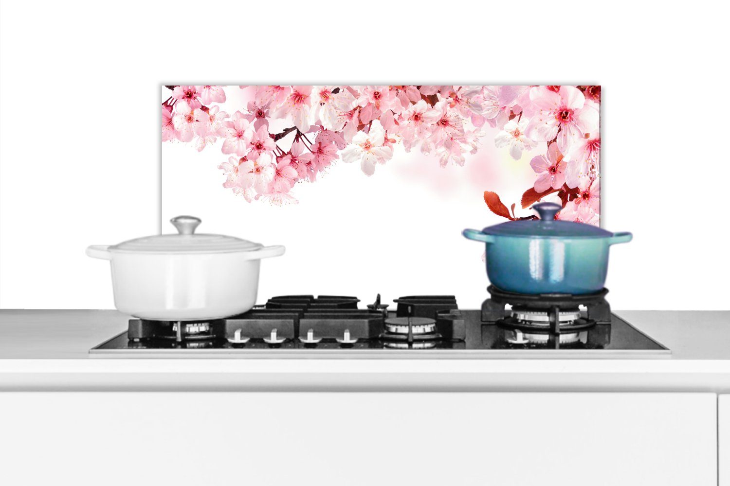 MuchoWow Küchenrückwand Blumen - Sakura - Rosa - Frühling - Blütenzweige, (1-tlg), 60x30 cm, Wandschutz, gegen Fett und Schmutzflecken für Küchen