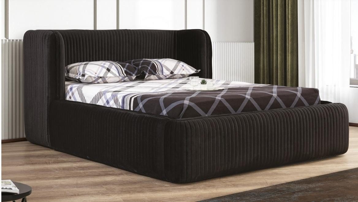 JVmoebel Polsterbett Eleganter Polsterbettrahmen in Schwarz aus Holz und Textil, Made in Europa