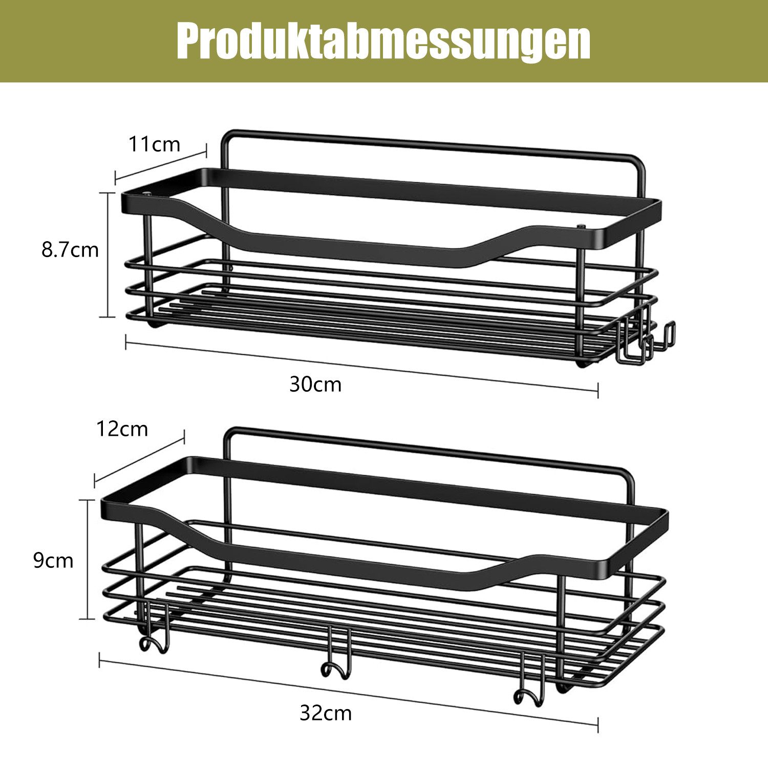 OSTWOLKE Duschregal ohne Bohren Edelstahl Duschablage mit 5 Haken 2 Stück, günstig online kaufen