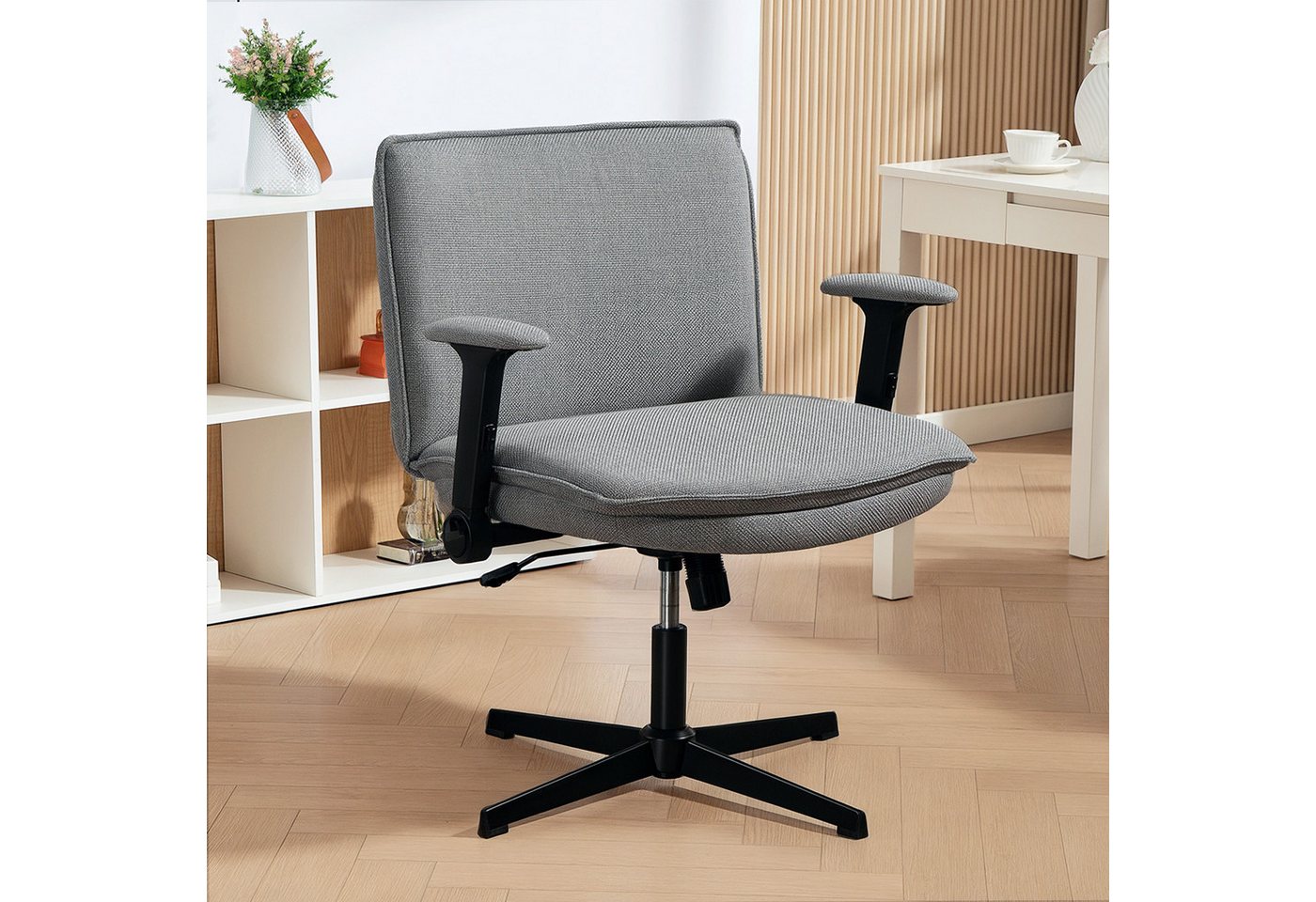 HOMCOM Bürostuhl Schreibtischstuhl, Schneidersitzstuhl, Leinenoptik, Home-Office (Drehstuhl, 1 St), für Schlafzimmer, Arbeitszimmer, Grau