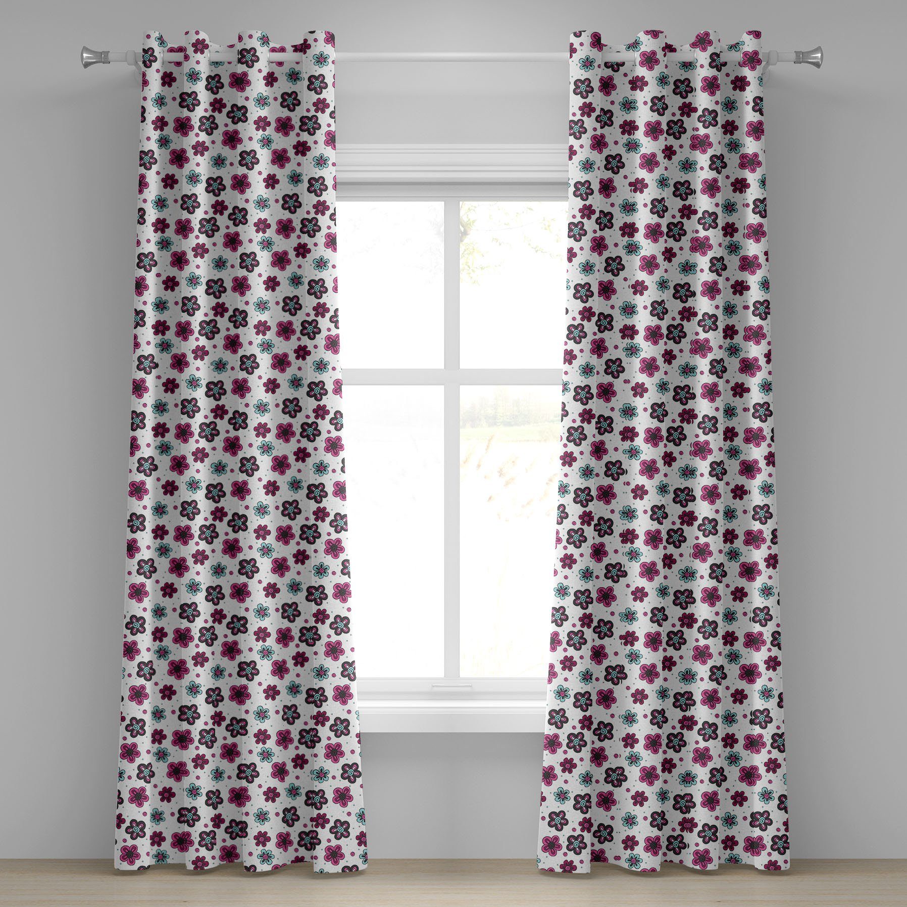 Röschen für Schlafzimmer Dekorative Knospen-Kind-Mädchen Gardine Abakuhaus, Blumen Wohnzimmer, 2-Panel-Fenstervorhänge