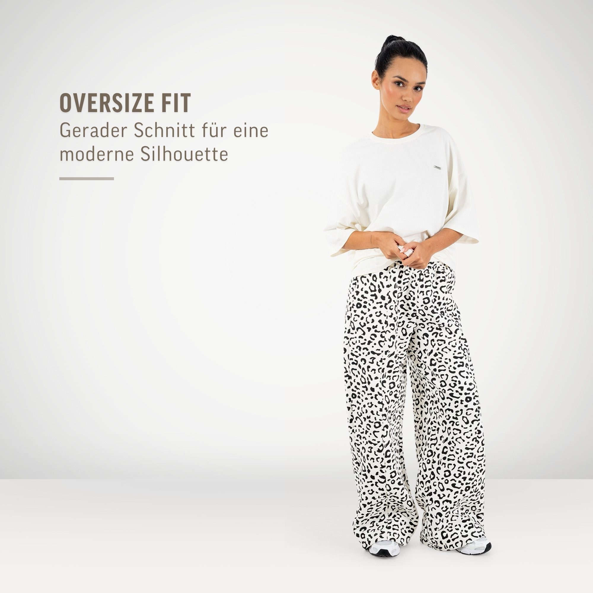 Smilodox Jogginghose Leora, Oversize Jogger Damen, Leo-Print Hose mit Tunnelzug & Taschen Leo-Print, Elastischer Bund, Verstellbare Beine, Seitentaschen