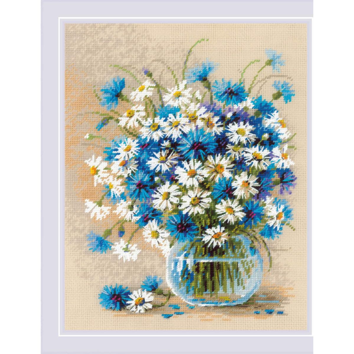 Riolis Kreativset Kreuzstich Stickpackung "Gänseblümchen und Kornblumen", Zählmuster, (embroidery kit by Marussia)