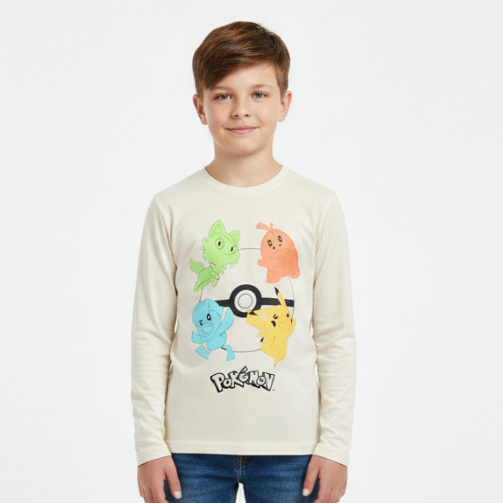 POKÉMON Langarmshirt Pokemon Pikachu Kinder langarm T-Shirt Shirt Gr. 104 - 152 100% Baumwolle