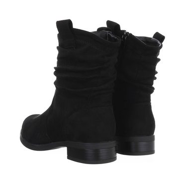 Ital-Design Damen Freizeit Stiefelette Blockabsatz Flache Stiefeletten in Schwarz