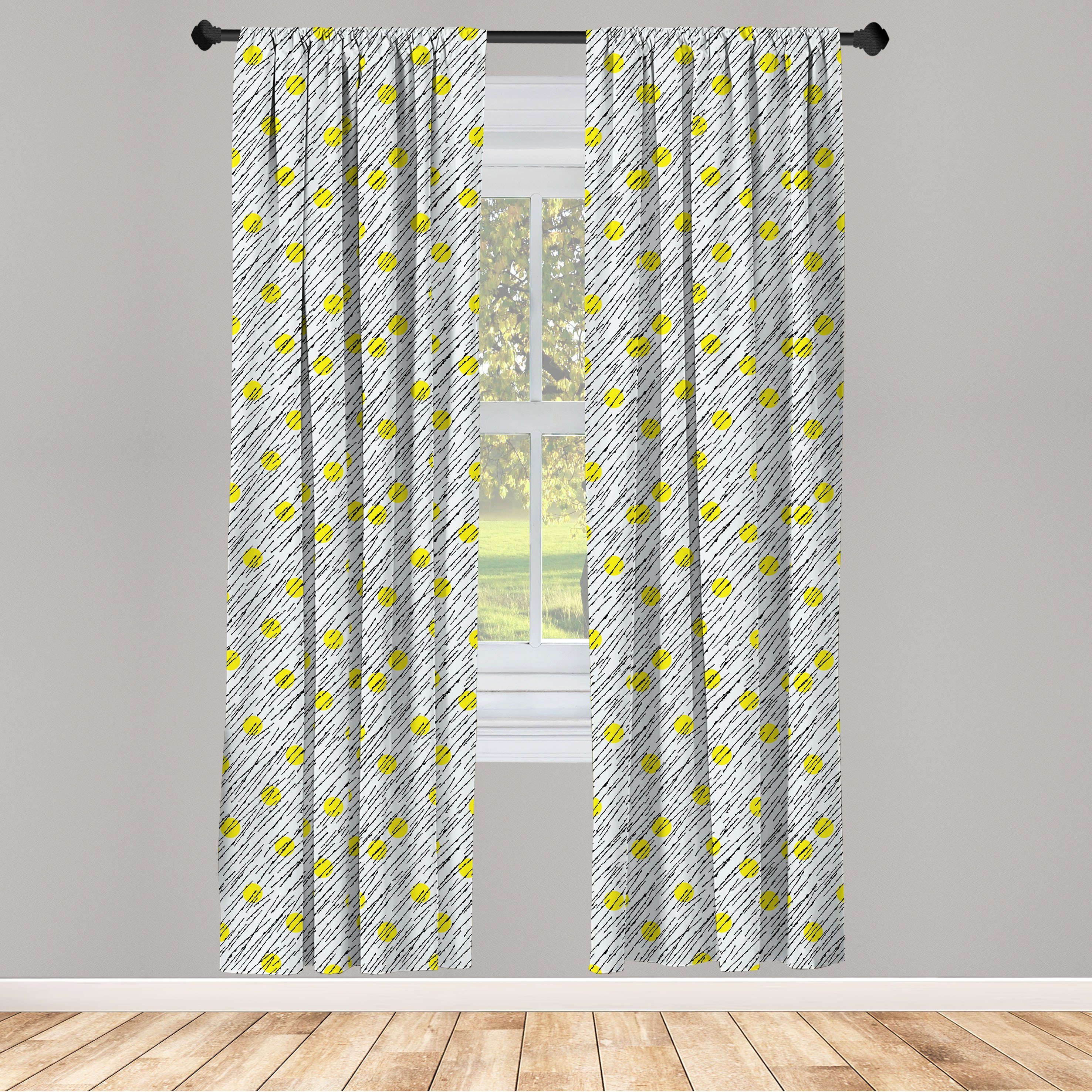 Gardine Vorhang für Wohnzimmer Schlafzimmer Dekor, Abakuhaus, Microfaser, Abstrakt Yellow Sketchy Tupfen