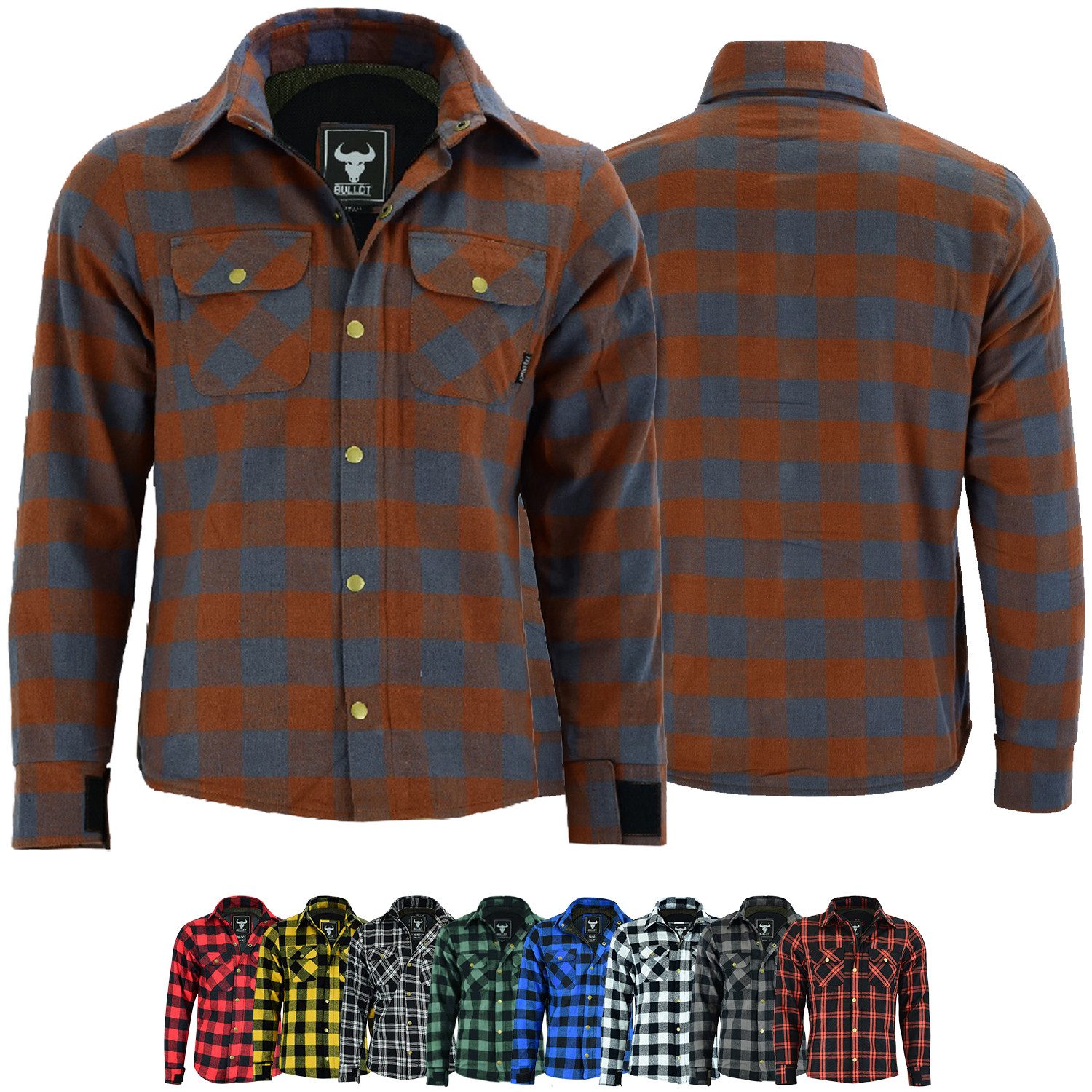 BULLDT Motorradjacke BLD1201 (mit 4 CE-Protektoren) BULLDT Herren Motorradhemd Holzfäller-Look Hemd
