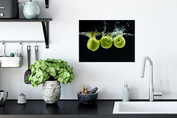 MuchoWow Wandsticker Äpfel - Obst - Wasser - Schwarz - Grün (1 St), Wandaufkleber, Wandtattoo, Selbstklebend, Wohnzimmer, Schlafzimmer
