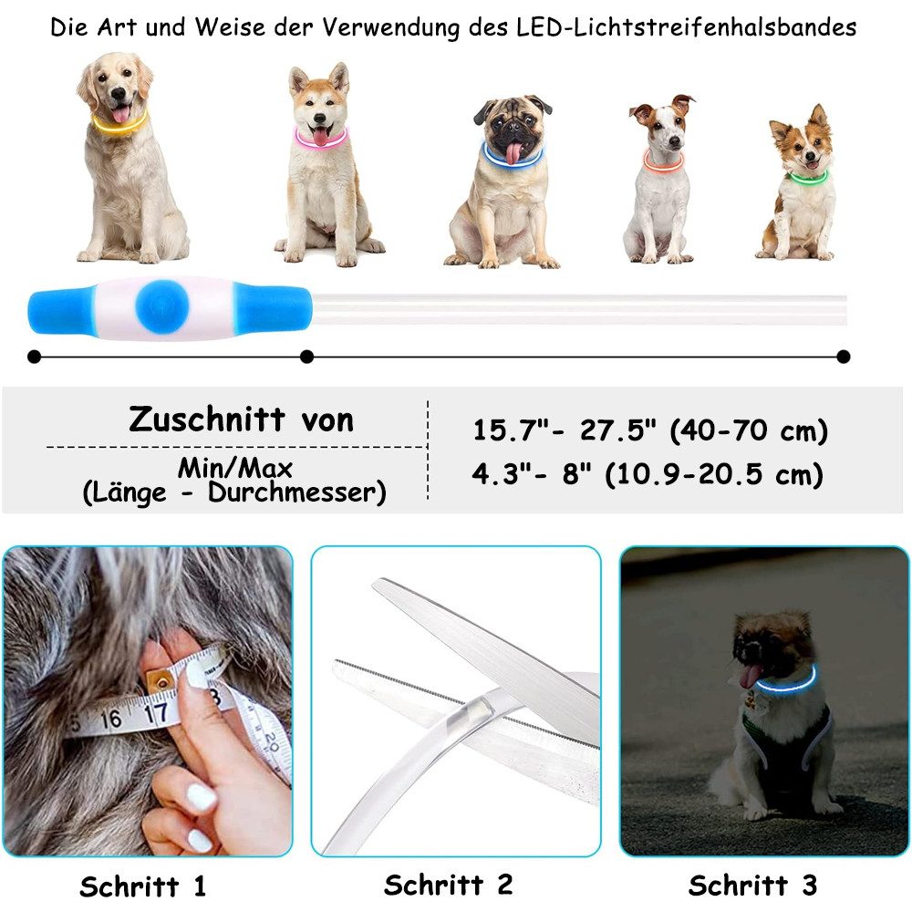 TUWENA Hunde-Halsband Leuchthalsband Hund USB Aufladbar, Wasserdicht Hundehalsband Leuchtend, 3 Beleuchtungsmodi, LED Halsband für Kleine, Mittlere und Große Hunde