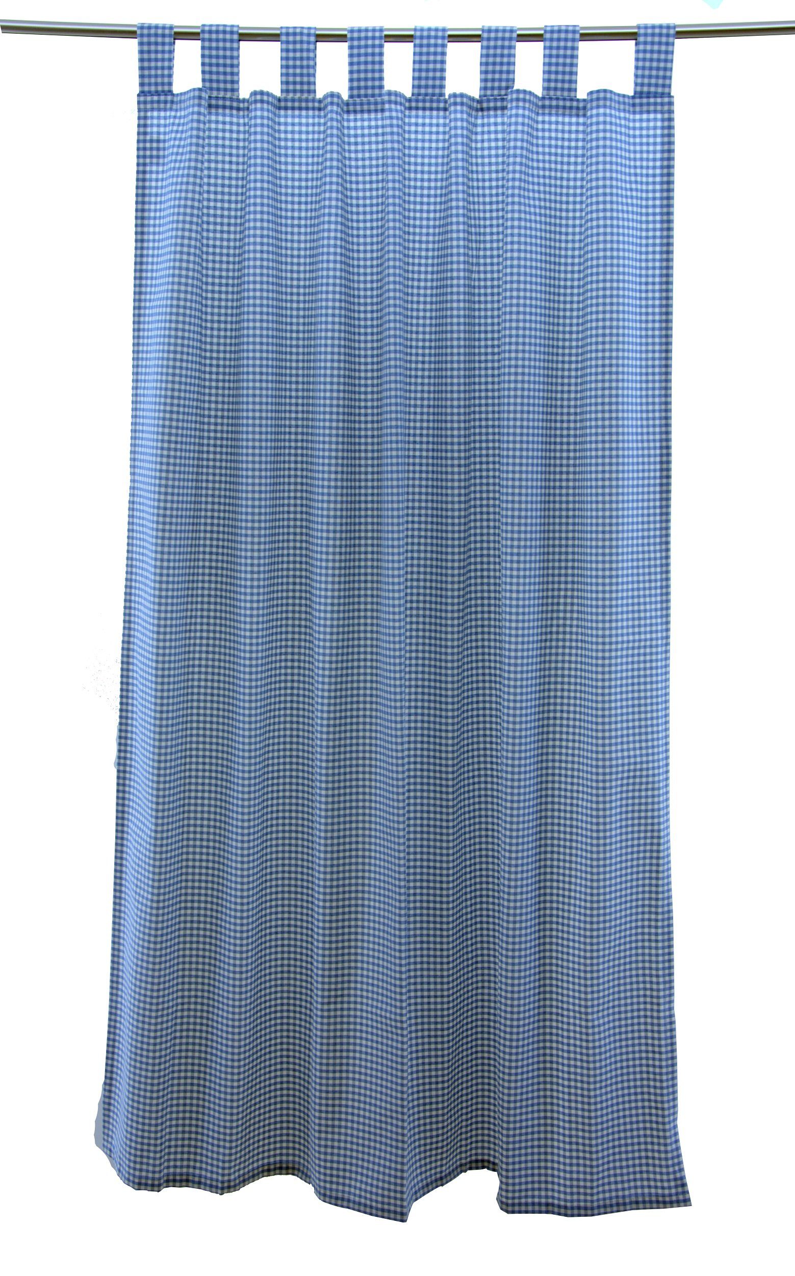 Gardine Rustikaler Landhaus Schlaufenvorhang blau weiß kariert mit 8  Schlaufen und angenähtem Gardinenband (Universalband), Clever-Kauf-24,  Schlaufen, blickdicht | Fertiggardinen