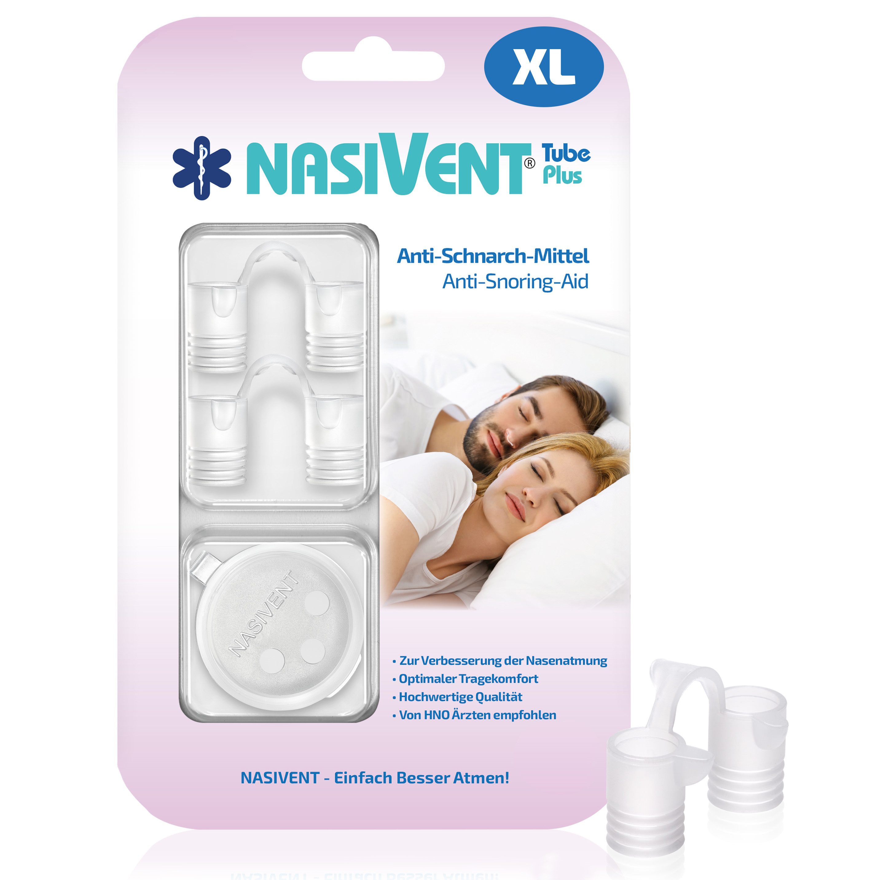 Nasivent Schnarchstopper NASIVENT Tube Plus - PREMIUM - Anti Schnarch Mittel, sanfte Schnarchtherapie und Atmenverbesserung