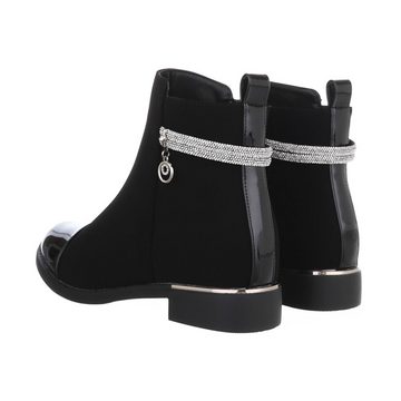 Ital-Design Damen Elegant Stiefelette Blockabsatz Flache Stiefeletten in Schwarz