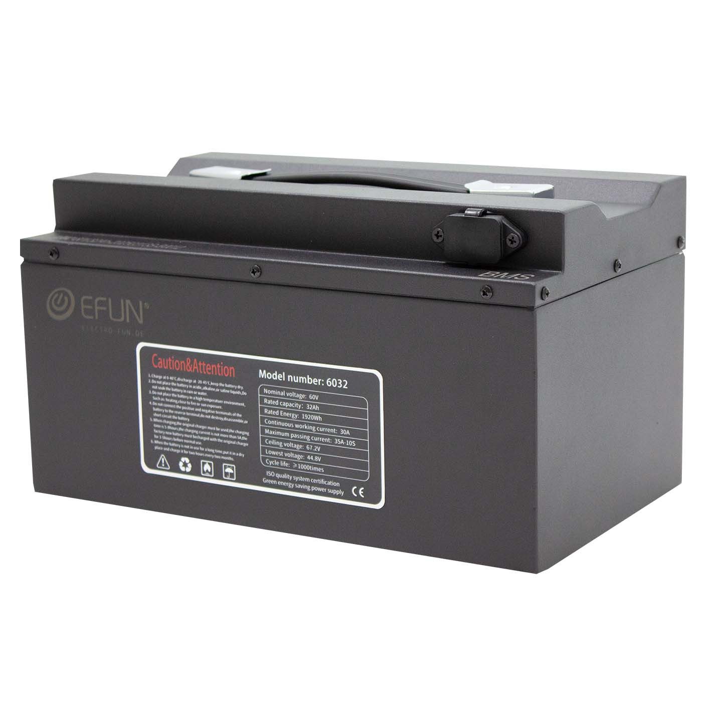 Electro-Fun Li-Ion Akku 60 Volt 30 Ah für Elektromobile, inkl. Ladegerät Elektroroller-Akku