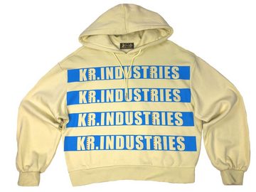 KR-Industries Hoodie Hoodie Yellow Blue Designerpullover, flauschige Kapuze, Glitzersteine, exklusive Kollektion