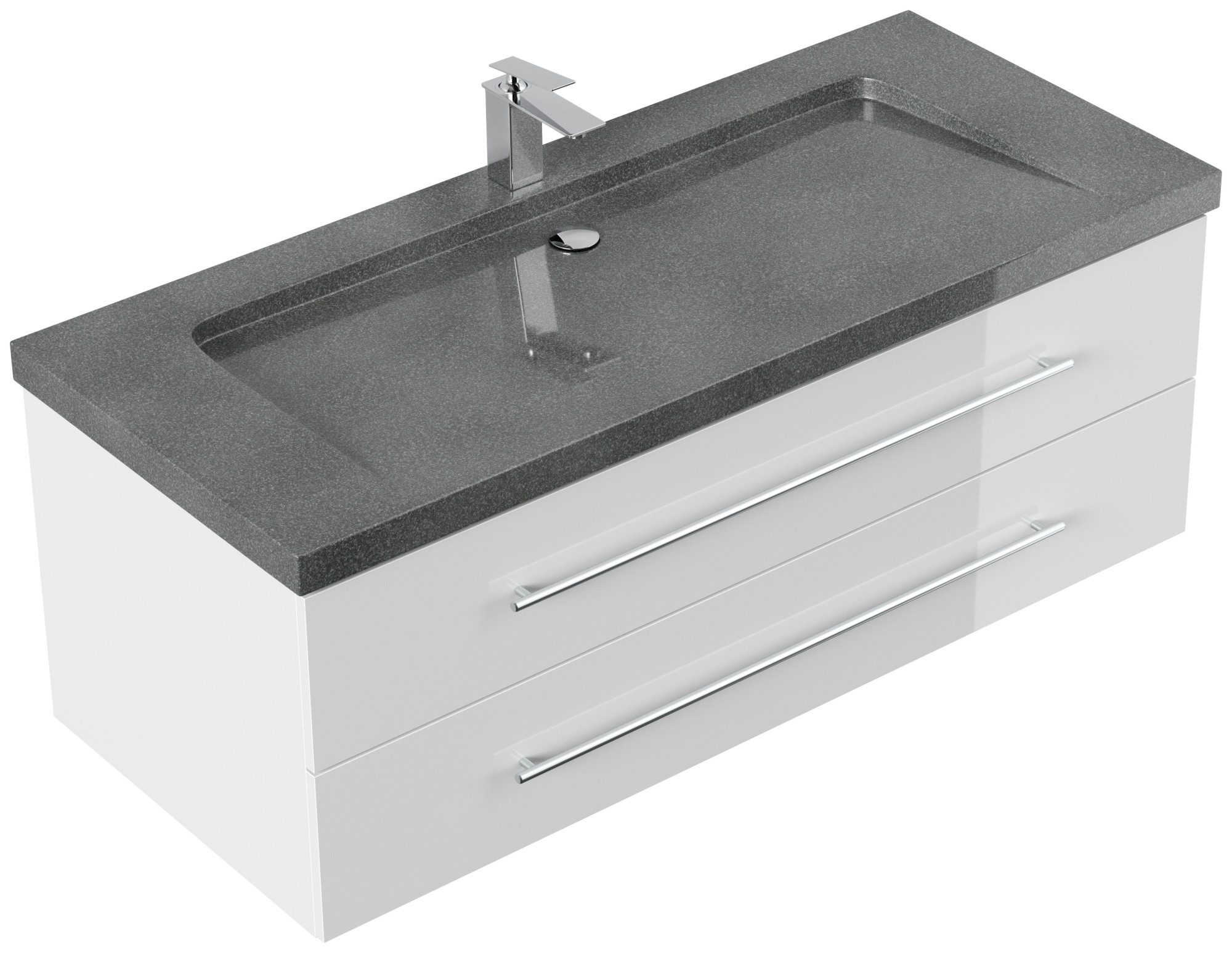 Magnolia Home Waschtisch Badmöbel Granit G654 Damo 130 cm 1 Hahnloch SoftClose weiß hochglanz