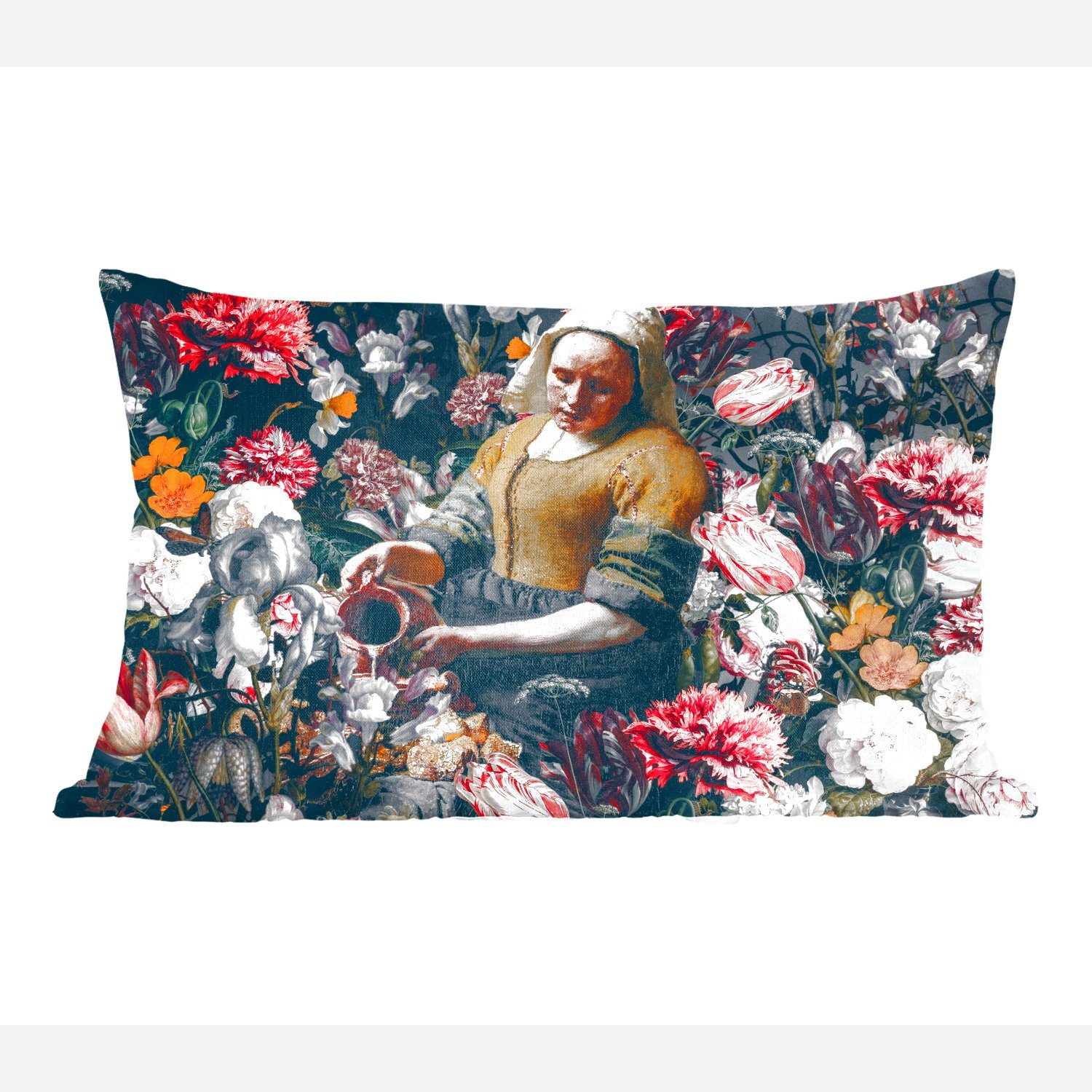 MuchoWow Dekokissen Milchmädchen Johannes Schlafzimmer Dekoration, mit - Wohzimmer - Dekokissen Blumen, Vermeer Füllung, Zierkissen