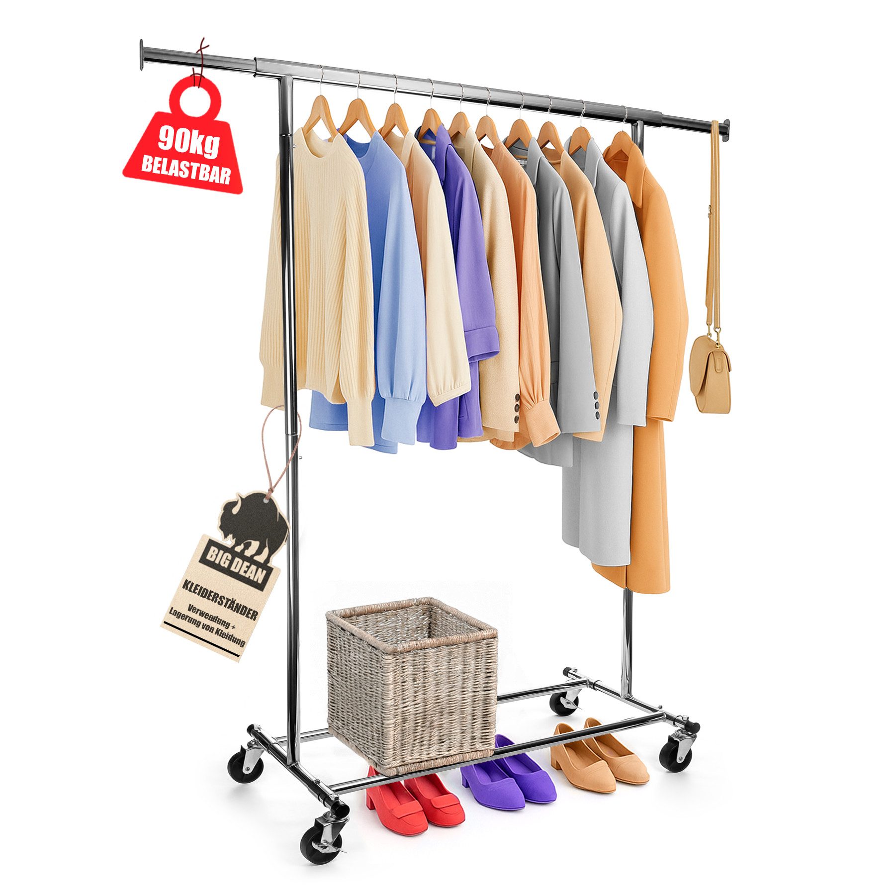 BigDean Kleiderständer Kleiderständer auf Rollen 90kg günstig online kaufen