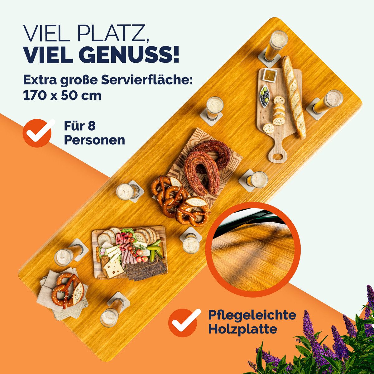 Casaria Stehtisch (1-St), Höhenverstellbar Klappbar Garten Holz Bartisch Partytisch Buffettisch