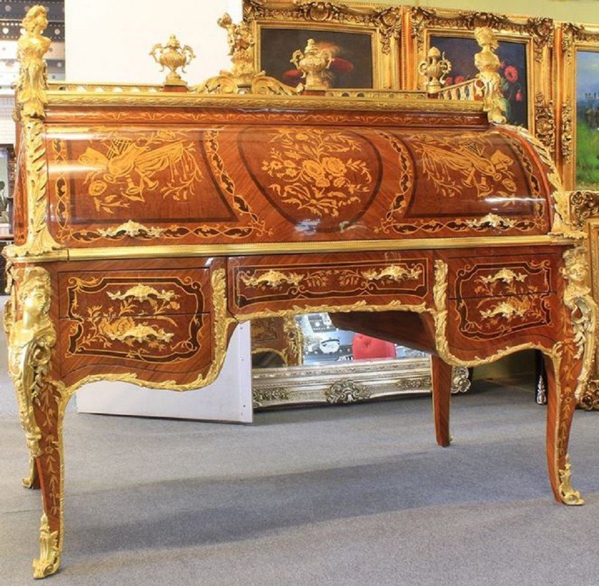 Casa Padrino Schreibtisch Luxus Barock Schreibtisch Braun / Gold 160 x 80 x H. 140 cm - Barock Büromöbel