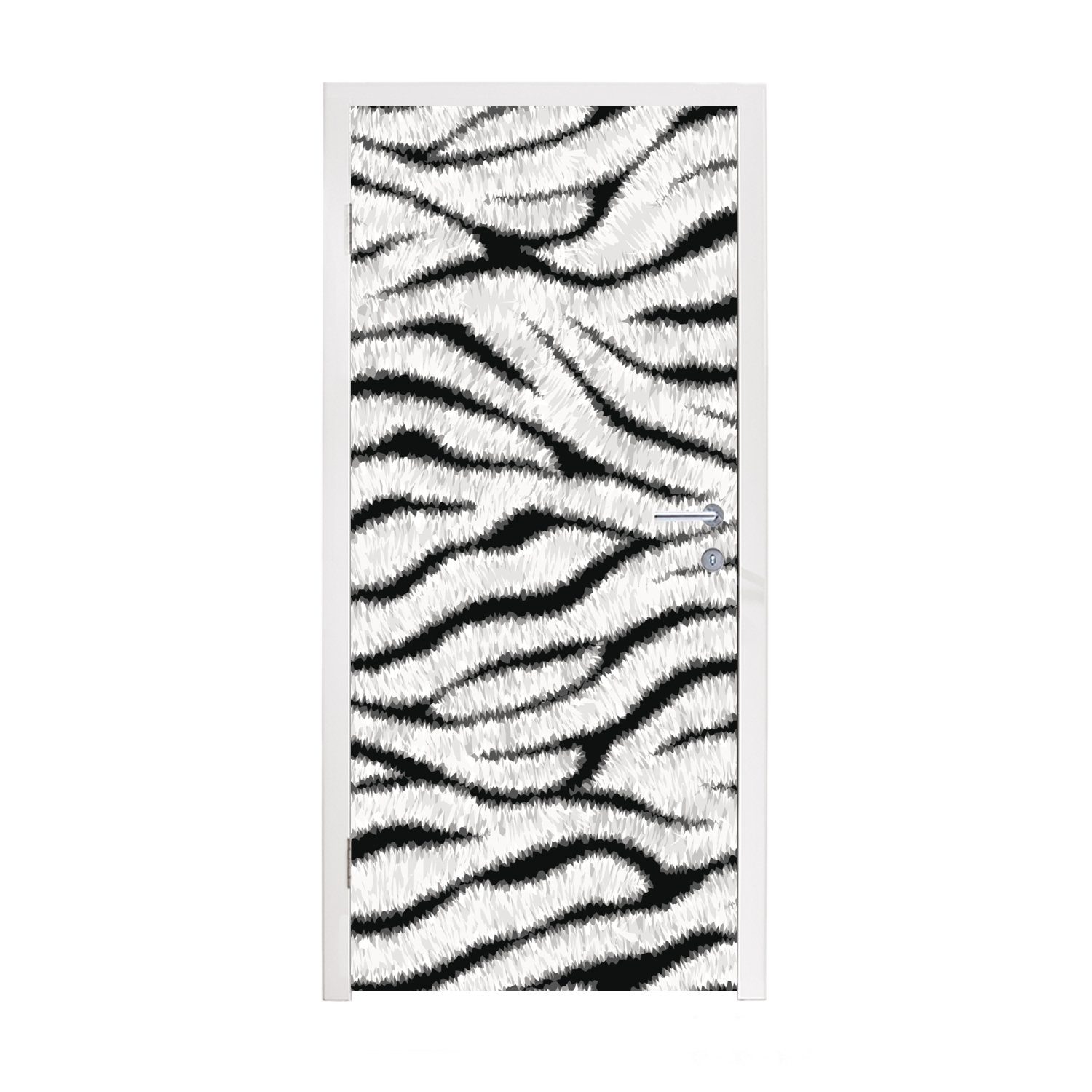 MuchoWow Türtapete Tiermuster - Zebra - Weiß, Matt, bedruckt, (1 St), Fototapete für Tür, Türaufkleber, 75x205 cm | Türtapeten