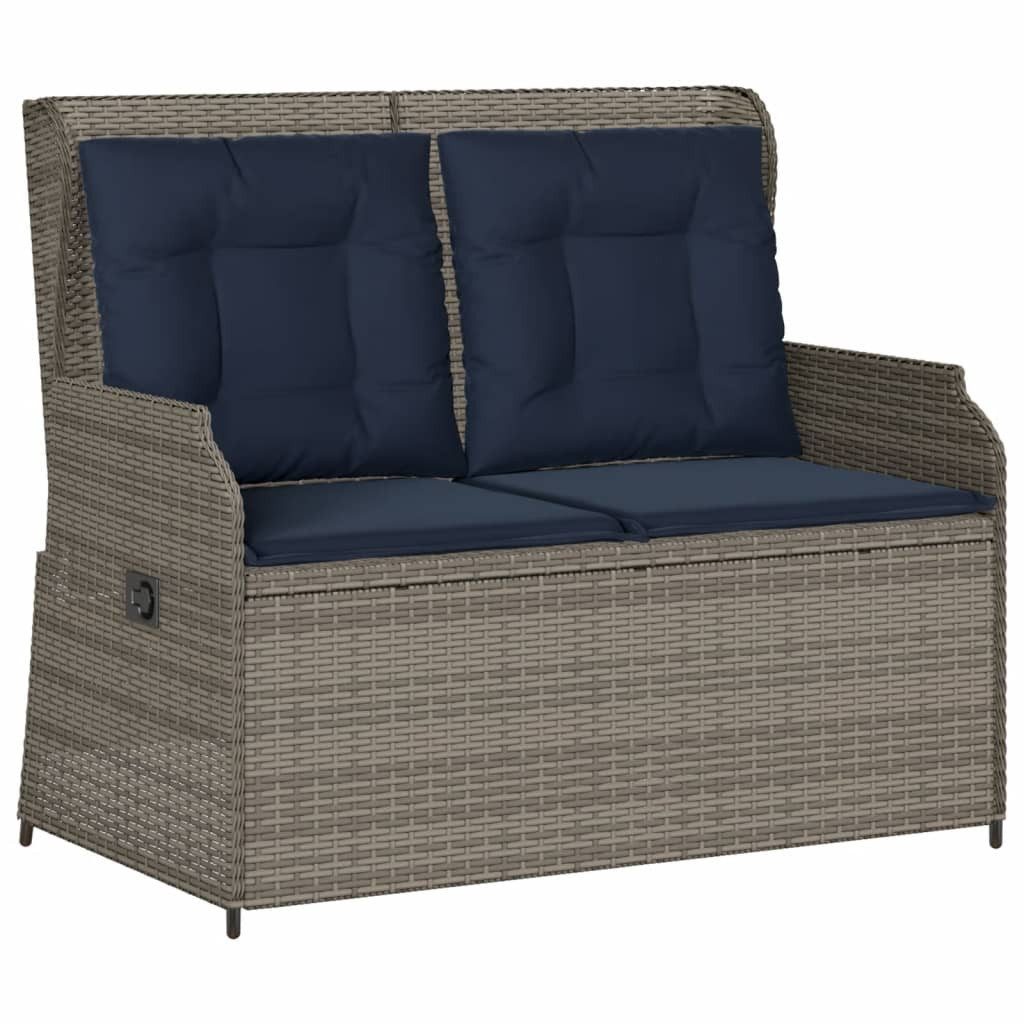 vidaXL Loungesofa Gartenbank mit Liegefunktion und Kissen Grau Poly Rattan, 1 Teile