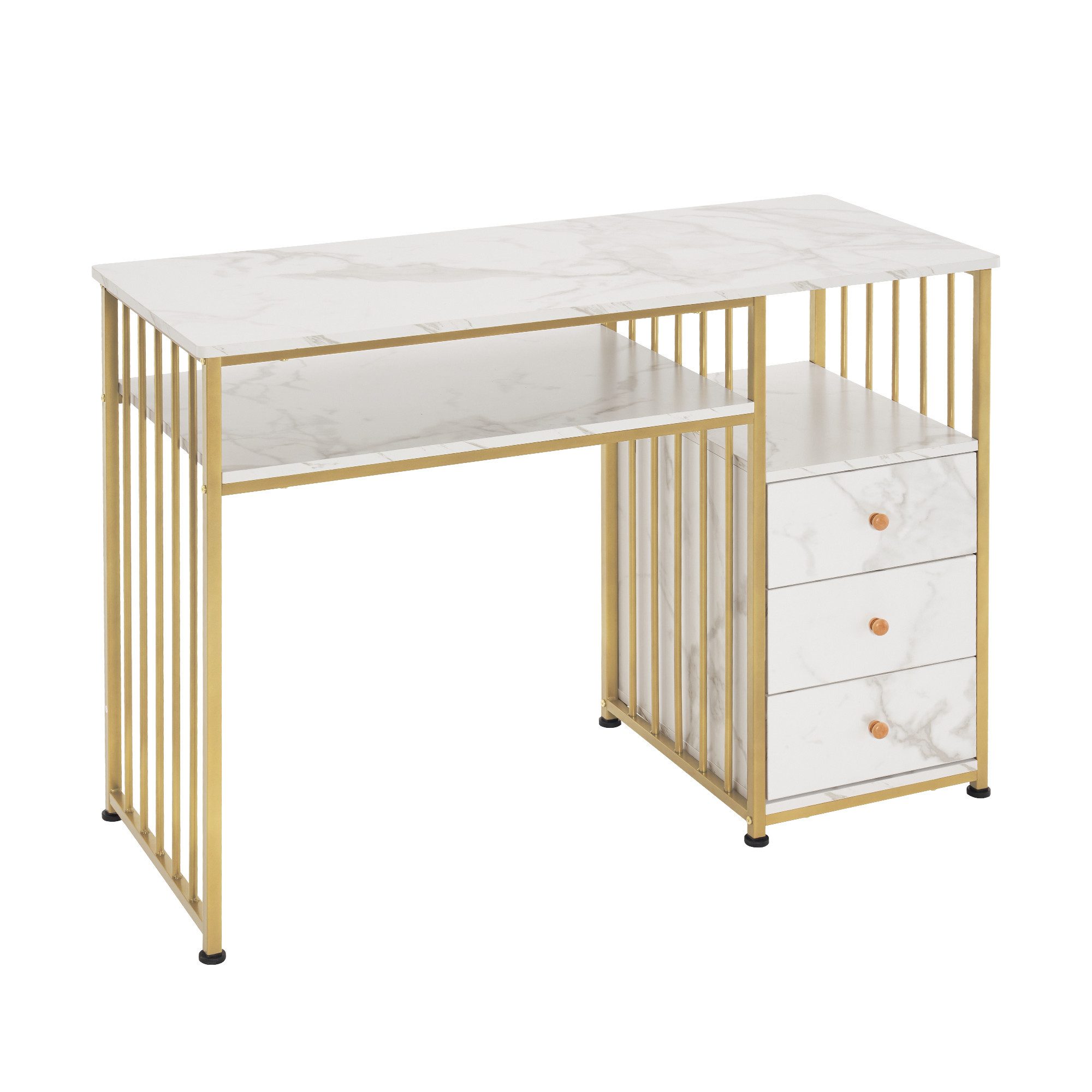 MCombo Schminktisch M MCombo Schminktisch mit Schubladen 2407/2413, ohne Spiegel, mit Regal, aus Holz, Metallgestell, Doppelnageltisch