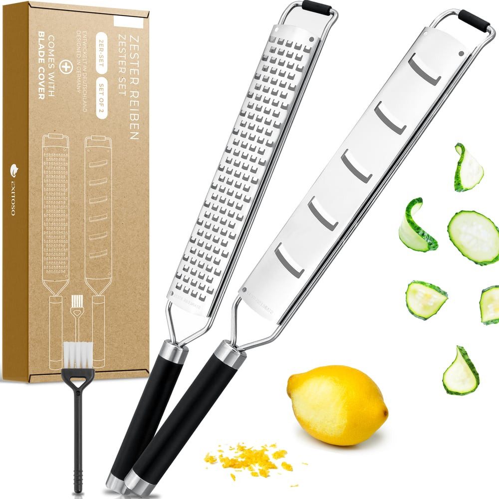 Exitoso Zitruszester Zitronenreibe 2er-Set, Ideal für Ingwer Knoblauch Muskatreibe Zitrusfrüchte, rostfrei