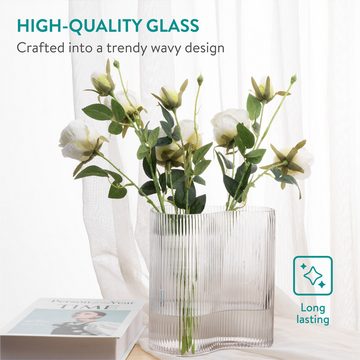Navaris Dekovase Glasvase geriffelt groß - 18,5x12x20cm - Blumenvase Glas (1 St)