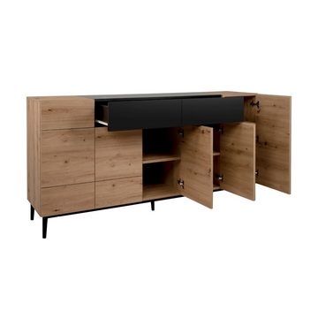 Finori Kommode Sideboard Beistellkommode 180x90x40 cm NOLA 51A Artisan Eiche schwarz