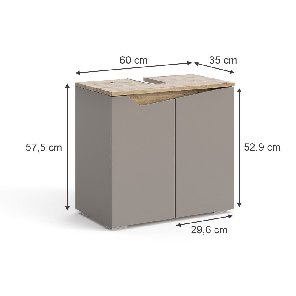 Vicco Waschbeckenunterschrank Marelle, Greige/Artisan-Eiche, 60 x 57.5 cm mit 2 Türen (1-St)