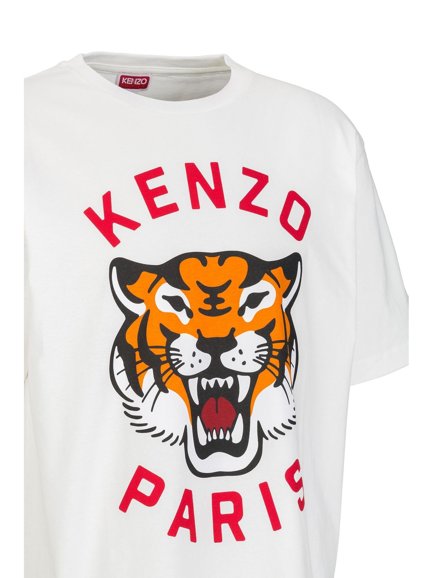 KENZO T-Shirt Tee Ricamata Oversize Unisex Lucky Tiger Di Cotone